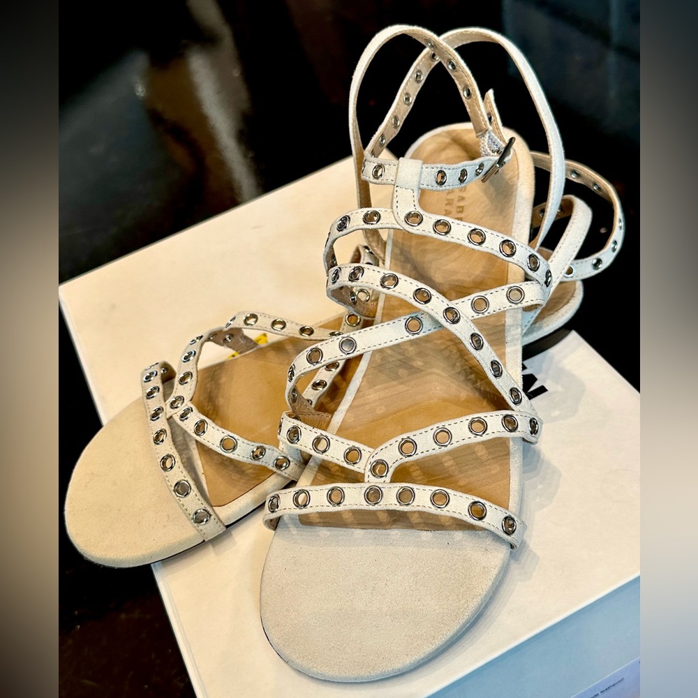 ISABEL MARANT Lipa white suede sandal FR37 no box has shoe bag $655 - Picture 3 of 8